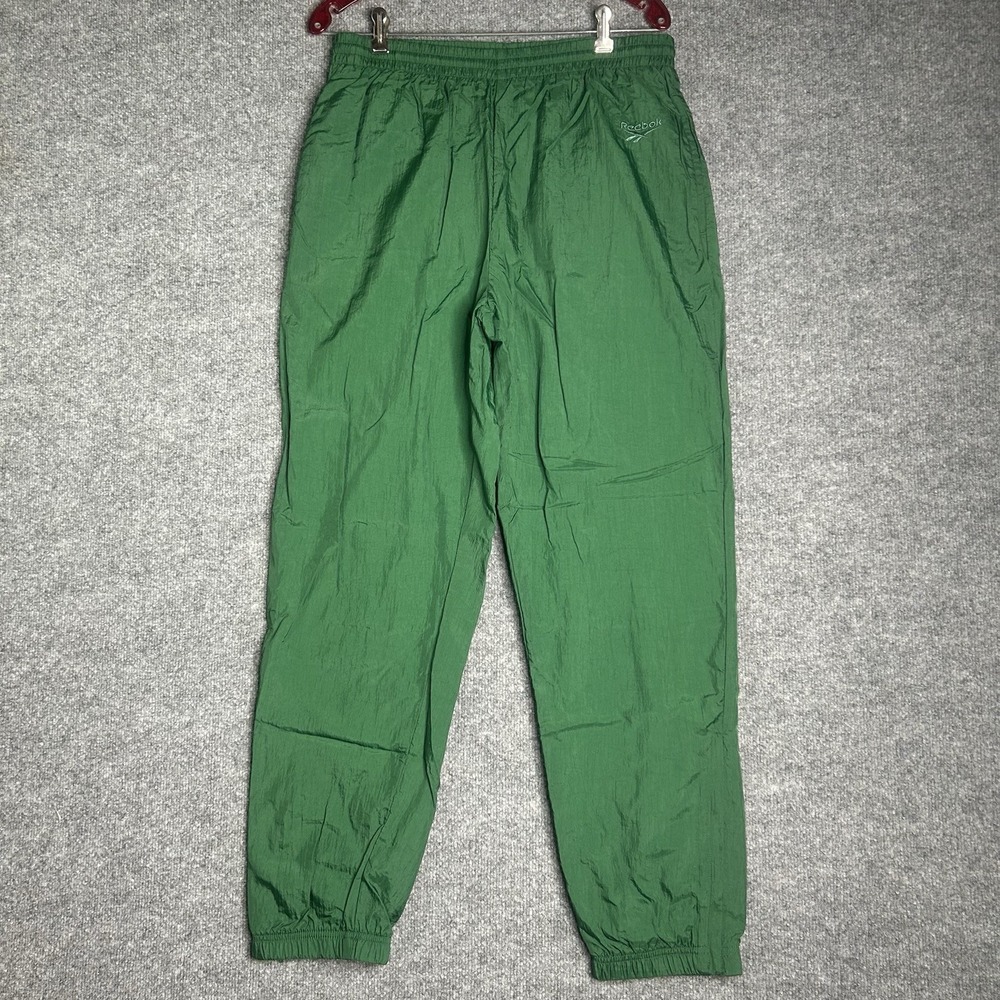 Vintage 90's Reebok Nylon Track Pants Size Medium‎ Green Logo Embroidered